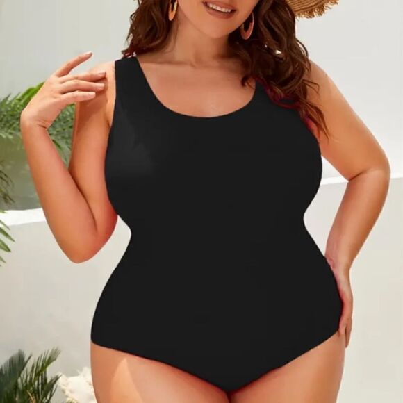 NEW! Plus Size Solid Criss Cross Back One Piece Swimsuit Beach Resort Cruise - Picture 2 of 4